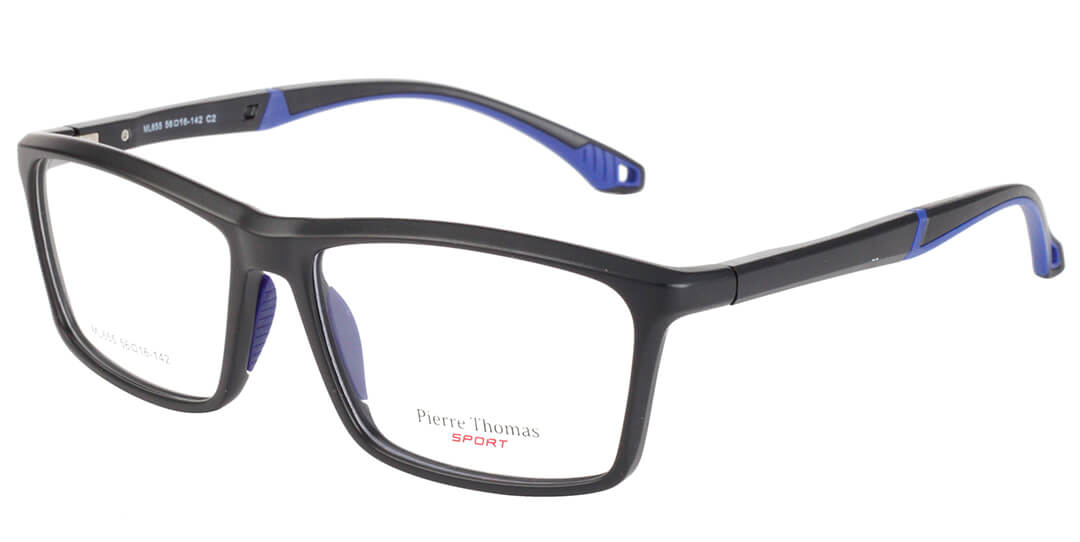 pierre thomas ml655 black and blue frame pierre thomas eyewear sportive plastic medium size frame black