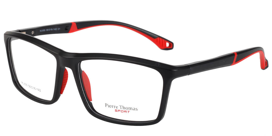 pierre thomas ml655 black and red frame pierre thomas eyewear sportive plastic medium size frame black