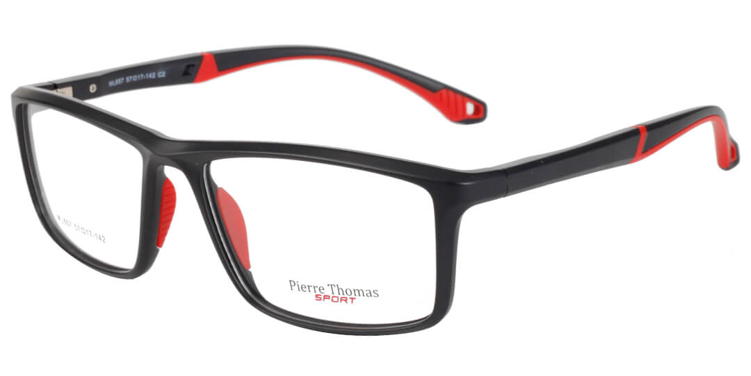 pierre thomas ml657 black and red frame pierre thomas eyewear sportive plastic large size frame