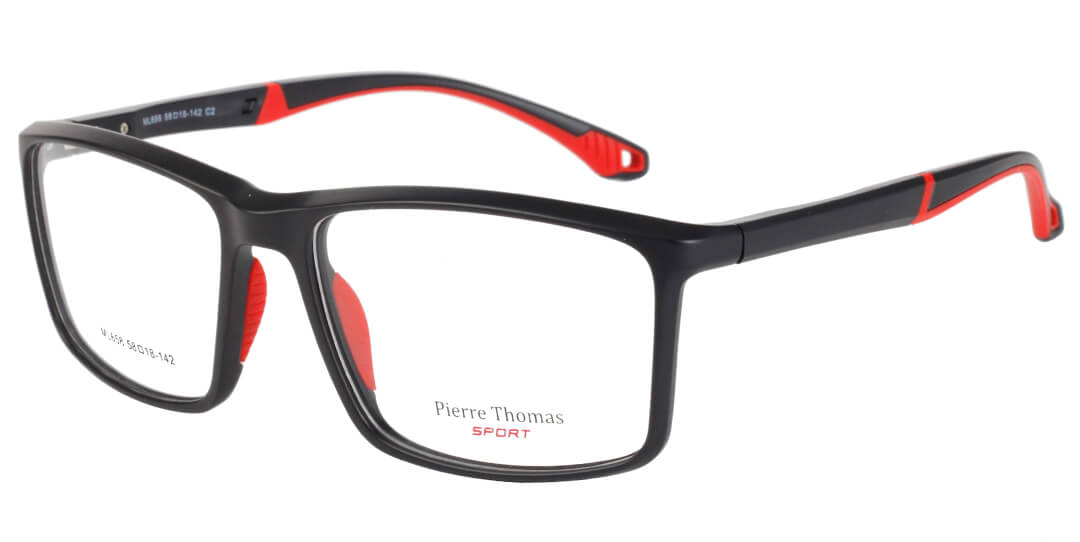 pierre thomas ml658 black and red frame pierre thomas eyewear sportive plastic large size frame